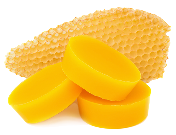 3 pucks of wax with a honeycomb in the background