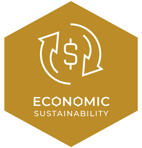 Rotating arrows around a dollar sign with the words Economic Sustainability underneath